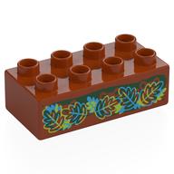 Duplo Brick 2 × 4 with Red, Blue, Lime Leaves, Hidden Picture print Dunkelorange
