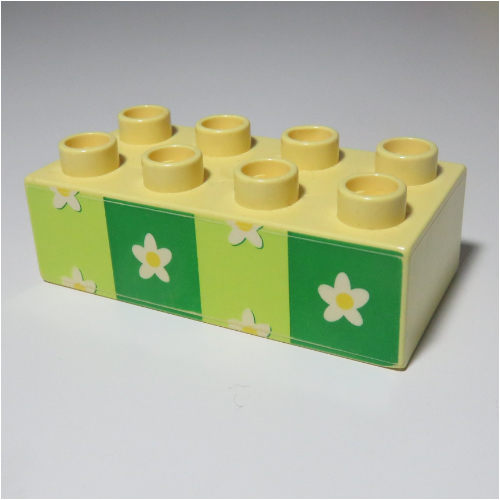 Duplo Brick 2 × 4 with Flower Wallpaper Print Hellgelb