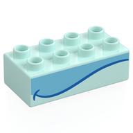 Duplo Brick 2 × 4 with Blue/Bright Light Blue Whale Mouth print Light Aqua