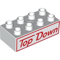 Duplo Brick 2 × 4 with 'Top Down' Text with Border Print White