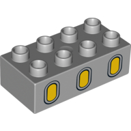 Duplo Brick 2 × 4 with 3 Yellow Oval Windows Print Hellblaugrau
