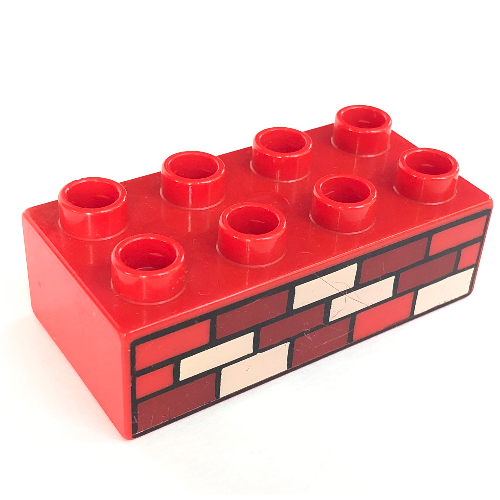 Duplo Brick 2 × 4 with Red, Dark Red and Tan Bricks Print Red