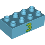 Duplo Brick 2 × 4 with Lime '3' Print Medium Azure