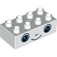 Duplo Brick 2 × 4 with Eyes, Nose and Smile Face Print White