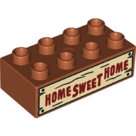 Duplo Brick 2 × 4 with Dark Red 'HOME SWEET HOME' on Tan Wood Board Print Dark Orange