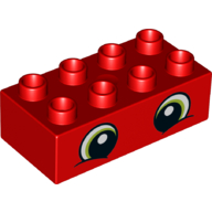 Duplo Brick 2 × 4 with Two Green/White Eyes Print Rot