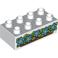 Duplo Brick 2 × 4 with Medium Azure Flowers, Leaves print White