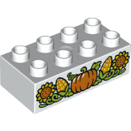 Duplo Brick 2 × 4 with Pumpkin, Corn and Sunflowers Print White
