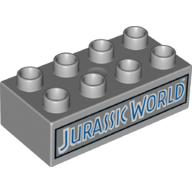 Duplo Brick 2 × 4 with 'Jurassic World' print Hellblaugrau