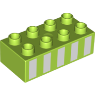 Duplo Brick 2 × 4 with 5 White Vertical Stripes Print Lime