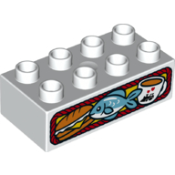 Duplo Brick 2 × 4 with Sub Sandwich, Fish and Cup of Coffee Print White