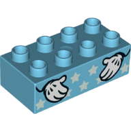 Duplo Brick 2 × 4 with Stars and Two Hands with White Gloves Print Medium Azure