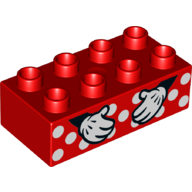 Duplo Brick 2 × 4 with Spots and Two Hands with White Gloves Print Red
