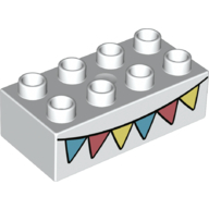 Duplo Brick 2 × 4 with Pink, Yellow and Blue Bunting Print White