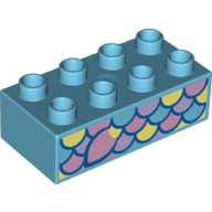 Duplo Brick 2 × 4 with Fish Scales Print Medium Azure