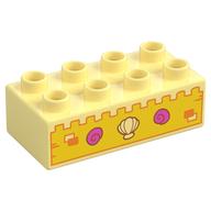 Duplo Brick 2 × 4 with Sandcastle, Eyes print Leuchtendes Hellgelb
