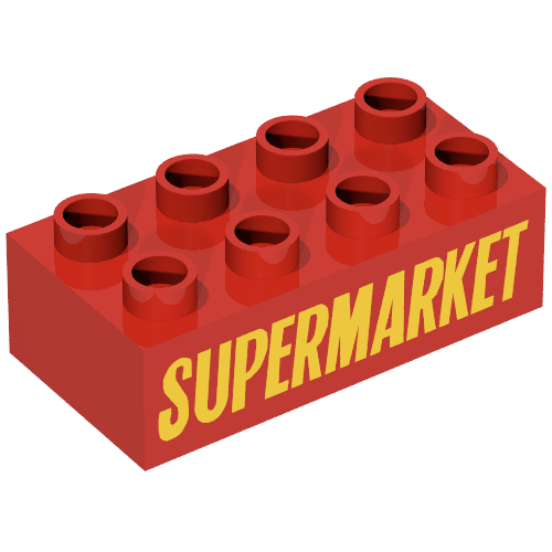 Duplo Brick 2 × 4 with 'SUPERMARKET' Print Rot