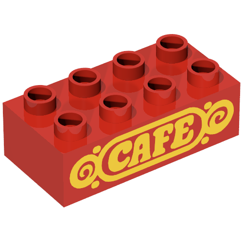 Duplo Brick 2 × 4 with 'Cafe' Print Red