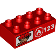 Duplo Brick 2 × 4 with Fire Logo, '123', Boy with Fire Helmet Print Rot