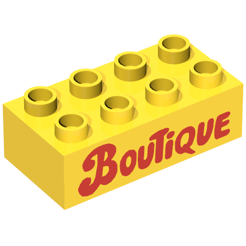 Duplo Brick 2 × 4 with 'Boutique' Text Print Gelb