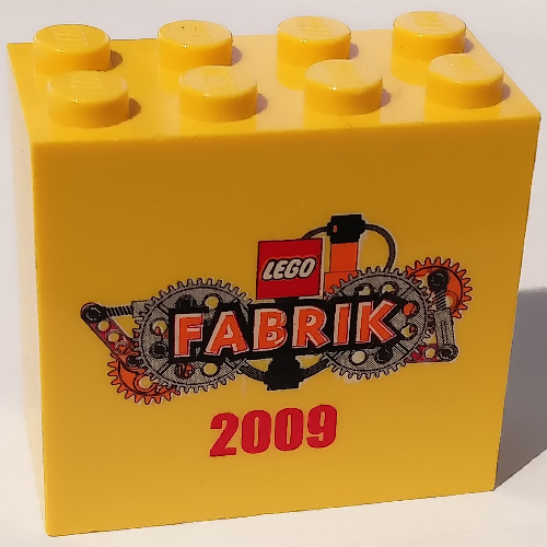 Brick 2 × 4 × 3 with 'LEGO FABRIK 2009' Print Yellow