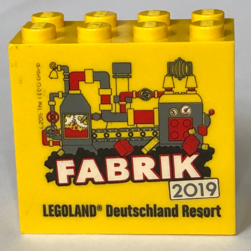 Brick 2 × 4 × 3 with 'LEGOLAND Deutschland Resort FABRIK 2019' Print Gelb