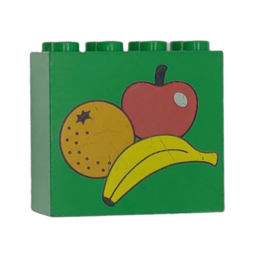 Brick 2 × 4 × 3 with Apple, Banana and Orange print Grün