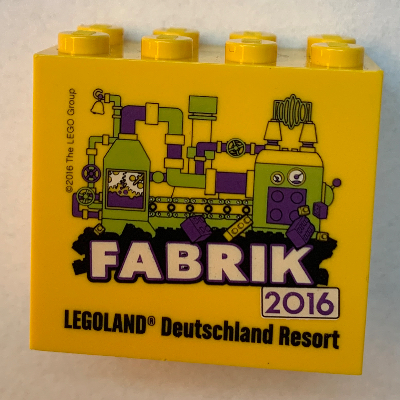 Brick 2 × 4 × 3 with 'LEGOLAND Deutschland Resort FABRIK 2016' Print Gelb