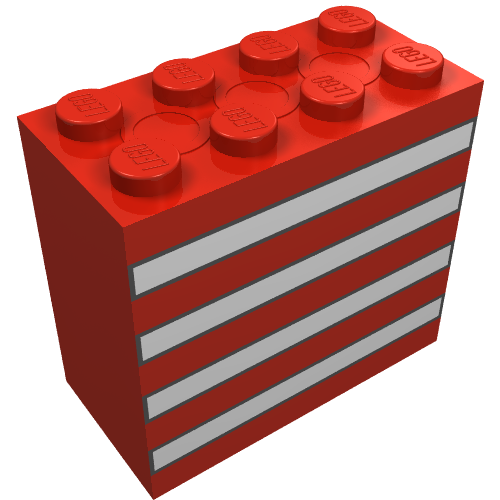 Brick 2 × 4 × 3 with Black Outlined White Stripes Print Rot