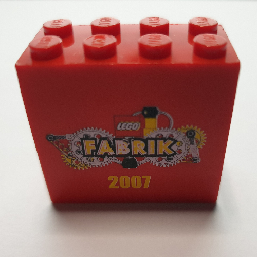 Brick 2 × 4 × 3 with 'LEGO Fabrik 2007' Print Rot