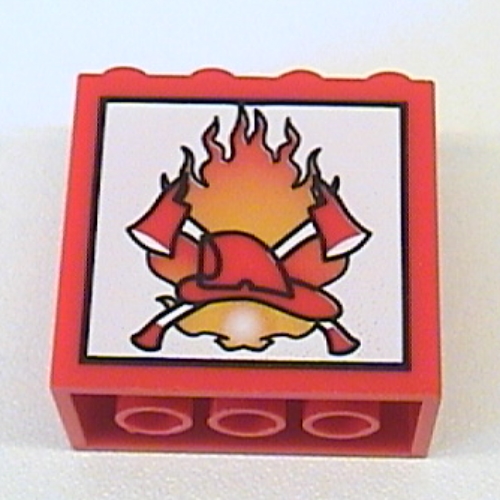 Brick 2 × 4 × 3 with Fire Print Red