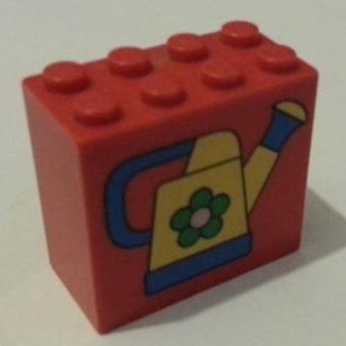 Brick 2 × 4 × 3 with Watering Can Print Red