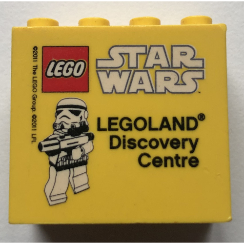 Brick 2 × 4 × 3 with 'LEGOLAND Discovery Centre STAR WARS', Stormtrooper Print Yellow