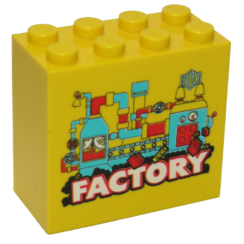 Brick 2 × 4 × 3 with 'Factory' Print Gelb
