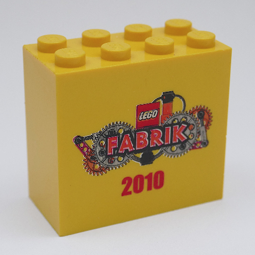 Brick 2 × 4 × 3 with 'LEGO Fabrik 2010' Print Gelb