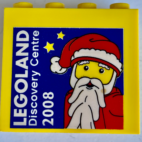 Brick 2 × 4 × 3 with 'LEGOLAND Discovery Centre 2008' Santa Claus Print Gelb