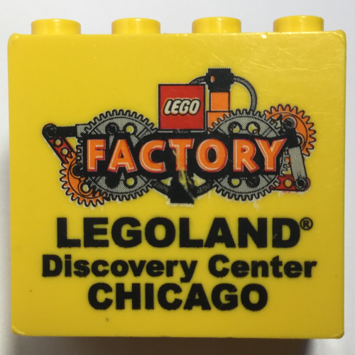 Brick 2 × 4 × 3 with 'LEGOLAND Discovery Center CHICAGO FACTORY' Print Yellow