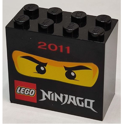 Brick 2 × 4 × 3 with '2011 Ninjago' Print Black