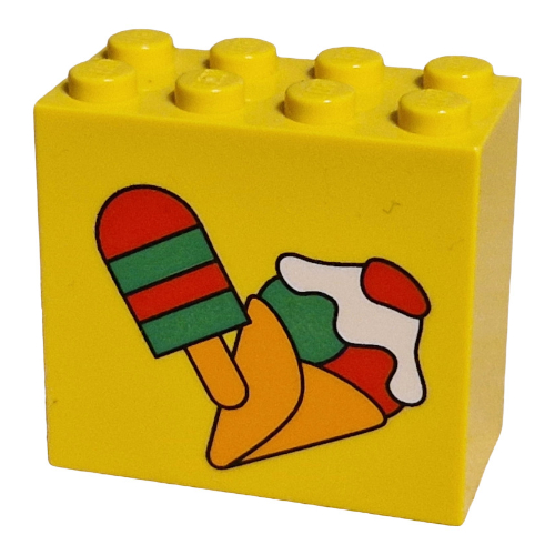 Brick 2 × 4 × 3 with Popsicle and Ice Cream Cone Print Gelb