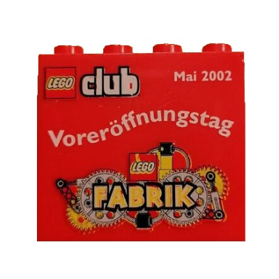 Brick 2 × 4 × 3 with 'LEGO club Mai 2002 Voreröffnungstag LEGO FABRIK ' Print Rot
