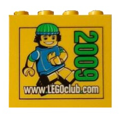 Brick 2 × 4 × 3 with 'www.LEGOclub.com 2009' Print Gelb