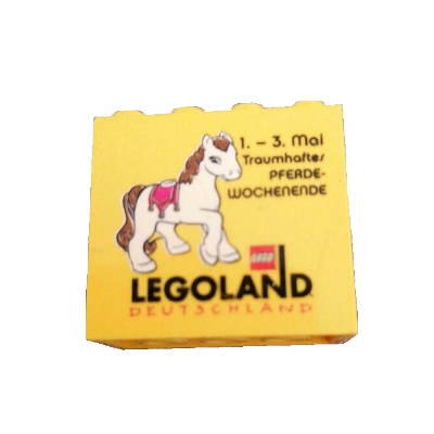 Brick 2 × 4 × 3 with 'LEGOLAND DEUTSCHLAND 1.-3. Mai Traumhaftes PFERDE-WOCHENENDE' Print Yellow