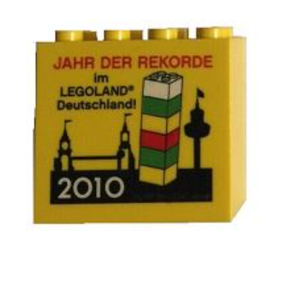 Brick 2 × 4 × 3 with 'JAHR DER REKORDE im LEGOLAND Deutschland 2010' Print Gelb
