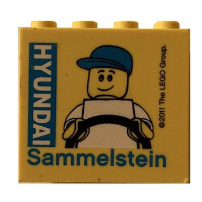 Brick 2 × 4 × 3 with Blue 'HYUNDAI Sammelstein 2011' Print Gelb