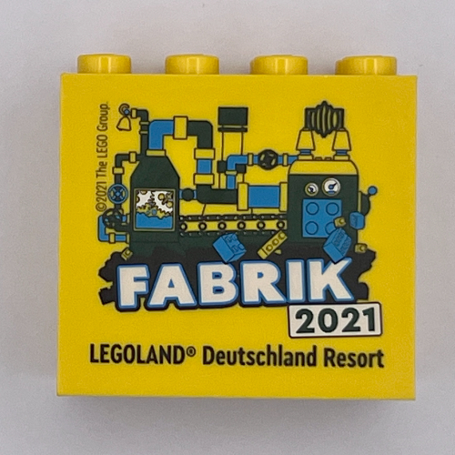 Brick 2 × 4 × 3 with 'LEGOLAND Deutschland Resort FABRIK 2021' Gelb