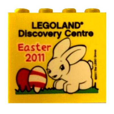Brick 2 × 4 × 3 with 'LEGOLAND Discovery Centre Easter 2011' Print Gelb