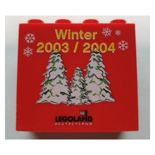 Brick 2 × 4 × 3 with 'LEGOLAND Deutschland Winter 2003/2004' print Rot