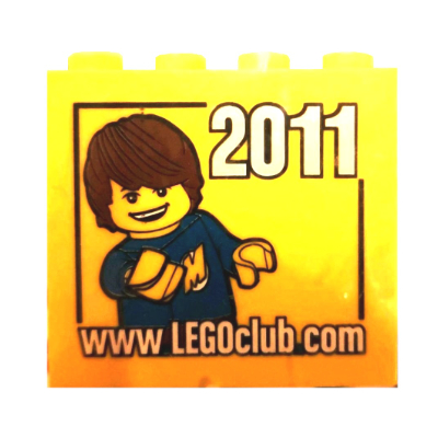 Brick 2 × 4 × 3 with 'www.LEGOclub.com 2011' Print Yellow