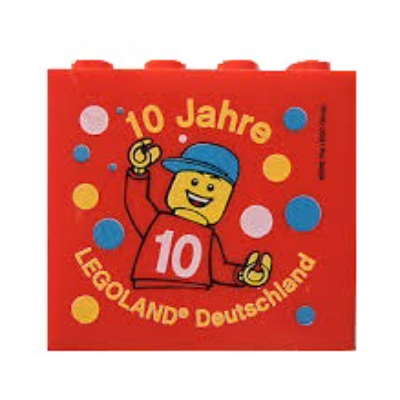 Brick 2 × 4 × 3 with 'LEGOLAND Deutschland 10 Jahre' Print Rot