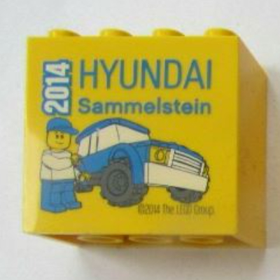 Brick 2 × 4 × 3 with 'HYUNDAI Sammelstein 2014' Print Gelb